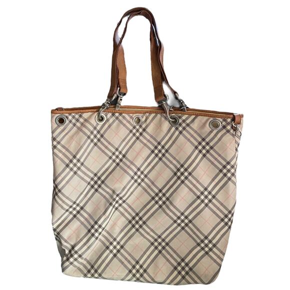 Burberry Blue Label Check Leather Trim Bucket Tote - Picture 2 of 13